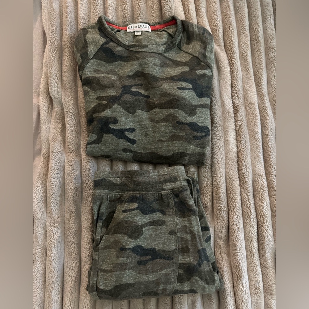 PJ Salvage Camouflage Pajama Set, includes top and bottom XS